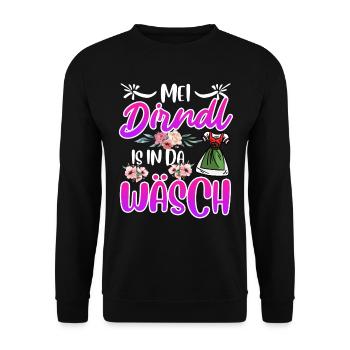 Mein Dirndl is in da Wäsch Bayerisches Dirndl Shir - Unisex Sweatshirt - black - Front - Alina (178cm) & Michal (187cm)
