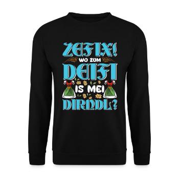 Trachten Shirt Frauen Wo zum Deifi is mein Dirndl - Sweat-shirt Unisexe - noir - Devant - Alina (178cm) & Michal (187cm)