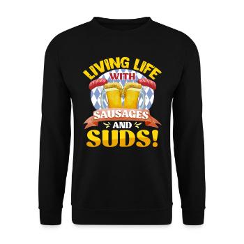 Fan de bière Vivre la vie avec des saucisses et de la mousse! - Sweat-shirt Unisexe - noir - Devant - Alina (178cm) & Michal (187cm)