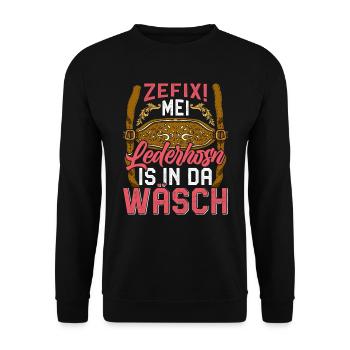 Mei Lederhosn is in da Wäsch Shirt - Unisex Pullover - Schwarz - Vorne - Alina (178cm) & Michal (187cm)