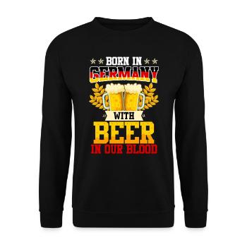 Born in Germany with Beer in our Blood Bierfan - Unisex Sweatshirt - black - Front - Alina (178cm) & Michal (187cm)
