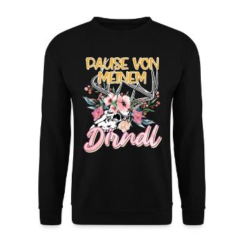 Trachten Shirt Damen Pause von meinem Dirndl - Unisex Pullover - Schwarz - Vorne - Alina (178cm) & Michal (187cm)