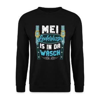 Mei Lederhosn is in da Wäsch Shirt - Unisex Pullover - Schwarz - Vorne - Alina (178cm) & Michal (187cm)