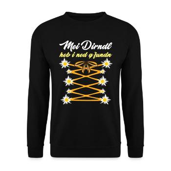 Mein Dirndl hob I ned Gfundn Bayerisches Shirt - Unisex Pullover - Schwarz - Vorne - Alina (178cm) & Michal (187cm)