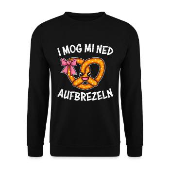 Bayerische Brezeln I Mog mi Ned Aufbrezeln Frauen - Unisex Pullover - Schwarz - Vorne - Alina (178cm) & Michal (187cm)