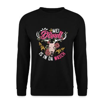 Mein Dirndl is in da Wäsch Bayerisches Dirndl Shir - Unisex Pullover - Schwarz - Vorne - Alina (178cm) & Michal (187cm)