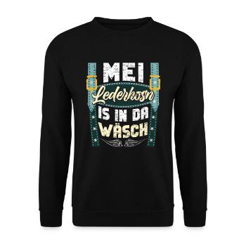 Mei Lederhosn is in da Wäsch Shirt - Unisex Pullover - Schwarz - Vorne - Alina (178cm) & Michal (187cm)