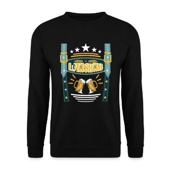 Lederhosen Lausbua Bayerisch Trachten Shirt Herren - Unisex Pullover - Schwarz - Vorne - Alina (178cm) & Michal (187cm)