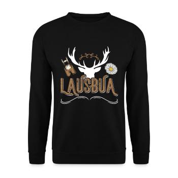 Bayerischer Lausbua Trachten Shirt Männer - Unisex Pullover - Schwarz - Vorne - Alina (178cm) & Michal (187cm)