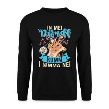 In my Dirndl Kumm i Nimma Nei - Unisex Pullover - Schwarz - Vorne - Alina (178cm) & Michal (187cm)