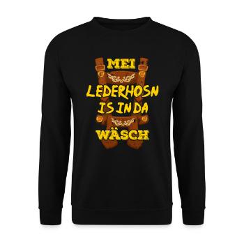 Mei Lederhosn is in da Wäsch Trachtenshirt - Unisex Pullover - Schwarz - Vorne - Alina (178cm) & Michal (187cm)