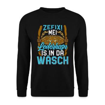 Mei Lederhosn is in da Wäsch Shirt - Unisex Pullover - Schwarz - Vorne - Alina (178cm) & Michal (187cm)