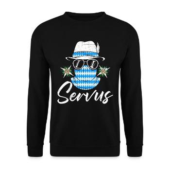 Bayerisch Servus Freistaat Bayern Blau Weiß - Unisex Pullover - Schwarz - Vorne - Alina (178cm) & Michal (187cm)