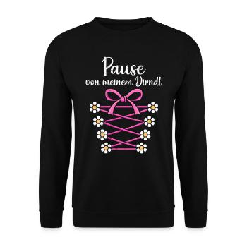 Frauen Pause von meinem Dirndl Shirt - Unisex Pullover - Schwarz - Vorne - Alina (178cm) & Michal (187cm)