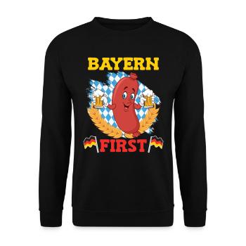 Bayern First Bayerische Bratwurst Weiß Blau - Unisex Pullover - Schwarz - Vorne - Alina (178cm) & Michal (187cm)
