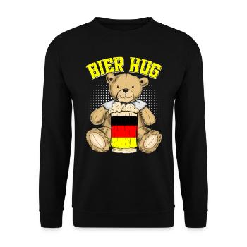 Bier Hug Deutschland Bierliebhaber Teddybär - Unisex Pullover - Schwarz - Vorne - Alina (178cm) & Michal (187cm)