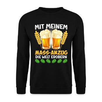 Bierfan Mit Meinem Mass-Anzug die Welt Erobern - Unisex Pullover - Schwarz - Vorne - Alina (178cm) & Michal (187cm)