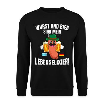 Wurst und Bier sind mein Lebenselixier! Bierfan - Unisex Pullover - Schwarz - Vorne - Alina (178cm) & Michal (187cm)