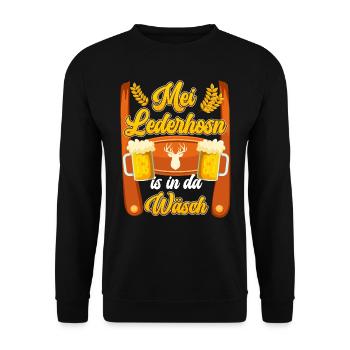 Mei Lederhosn is in da Wäsch Bayerisches Shirt - Unisex Pullover - Schwarz - Vorne - Alina (178cm) & Michal (187cm)