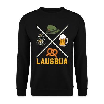 Lausbua Bayerisches Essen Bierfan Brezeln - Unisex Pullover - Schwarz - Vorne - Alina (178cm) & Michal (187cm)