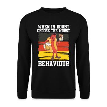 Deutsches Essen When In Doubt Choose the Wurst - Unisex Pullover - Schwarz - Vorne - Alina (178cm) & Michal (187cm)