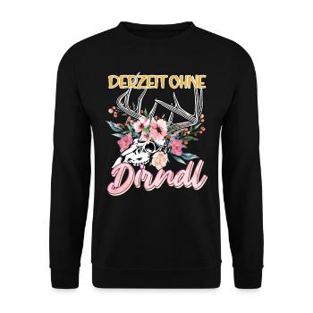 Trachten Shirt Frauen Derzeit ohne Dirndl - Unisex Pullover - Schwarz - Vorne - Alina (178cm) & Michal (187cm)