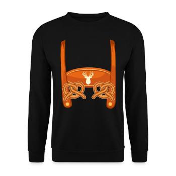 Lederhosn Bayerisches Trachten Shirt Herren - Unisex Pullover - Schwarz - Vorne - Alina (178cm) & Michal (187cm)