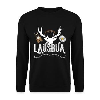Bayerischer Lausbua Trachten Shirt Männer - Unisex Pullover - Schwarz - Vorne - Alina (178cm) & Michal (187cm)