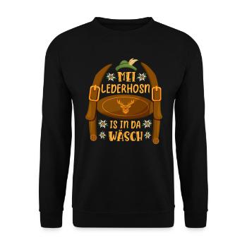 Mei Lederhosn is in da Wäsch Trachtenshirt - Unisex Pullover - Schwarz - Vorne - Alina (178cm) & Michal (187cm)