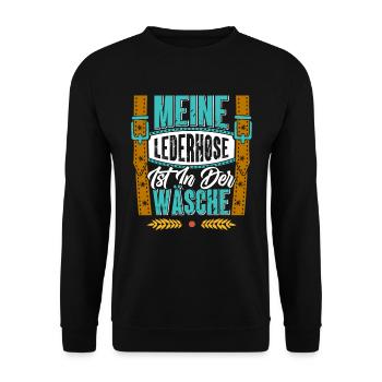 Mei Lederhosn is in da Wäsch Shirt - Unisex Pullover - Schwarz - Vorne - Alina (178cm) & Michal (187cm)