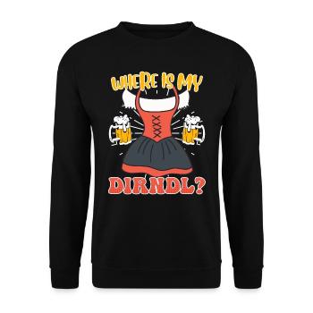Trachten Shirt Wo ist mein Dirndl? Bayerisches - Unisex Pullover - Schwarz - Vorne - Alina (178cm) & Michal (187cm)