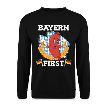Bayern First Bayerische Bratwurst Weiß Blau - Unisex Pullover - Schwarz - Vorne - Alina (178cm) & Michal (187cm)