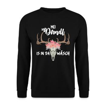 Mein Dirndl is in da Wäsch Bayern Shirt - Unisex Pullover - Schwarz - Vorne - Alina (178cm) & Michal (187cm)