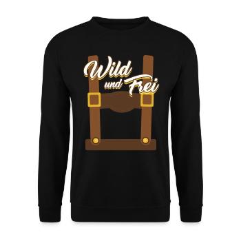 Wild und Frei Bayerisches Trachten Shirt Bayern - Unisex Pullover - Schwarz - Vorne - Alina (178cm) & Michal (187cm)