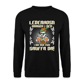 Lederhosn Brauch I ned Bin zum Sauffn Da Bierfan - Unisex Pullover - Schwarz - Vorne - Alina (178cm) & Michal (187cm)