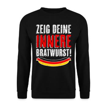 Deutschland Bierfan Zeig deine Innere Bratwurst - Unisex Pullover - Schwarz - Vorne - Alina (178cm) & Michal (187cm)