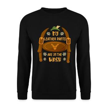 Mei Lederhosn is in da Wäsch Trachtenshirt - Unisex Pullover - Schwarz - Vorne - Alina (178cm) & Michal (187cm)
