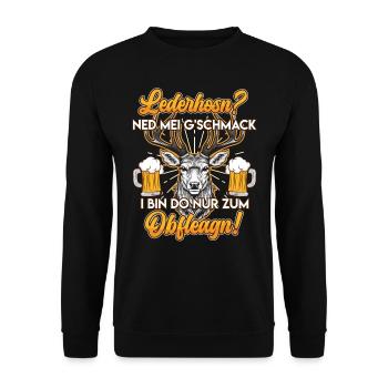 Lederhosn? Ned mei Gschmack Do zum Obfleagn! - Unisex Pullover - Schwarz - Vorne - Alina (178cm) & Michal (187cm)