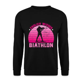 Wintersport Endlich Wieder Biathlon Wettkampf - Unisex Pullover - Schwarz - Vorne - Alina (178cm) & Michal (187cm)