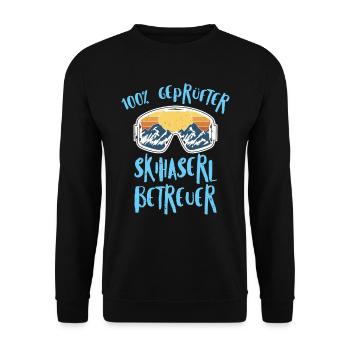 Skihasen 100 % Geprüfter Skihaserl Betreuer - Unisex Pullover - Schwarz - Vorne - Alina (178cm) & Michal (187cm)