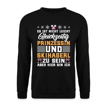 Frauen Shirt Gleichzeit Prizessin und Skihaserl - Unisex Pullover - Schwarz - Vorne - Alina (178cm) & Michal (187cm)