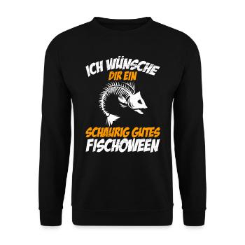 Gruselig Halloween Shirt Schaurig Gutes Fishoween - Unisex Pullover - Schwarz - Vorne - Alina (178cm) & Michal (187cm)