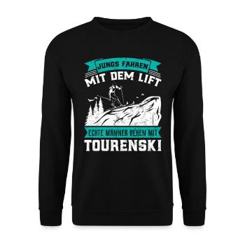 Jungs Fahren mit dem Lift Männer Gehen Tourenski - Unisex Pullover - Schwarz - Vorne - Alina (178cm) & Michal (187cm)