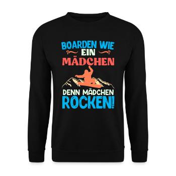 Boarden wie ein Mädchen Denn Mädchen Rocken! - Unisex Pullover - Schwarz - Vorne - Alina (178cm) & Michal (187cm)