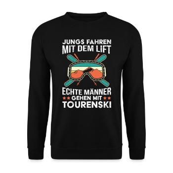 Jungs Fahren mit dem Lift Männer gehen Tourenski - Unisex Pullover - Schwarz - Vorne - Alina (178cm) & Michal (187cm)