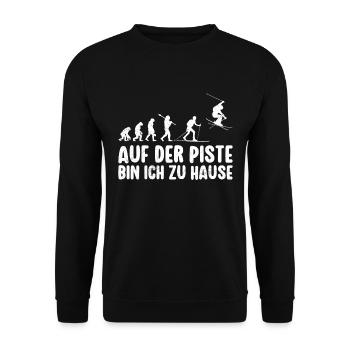 Evolution Skifahrer Auf der Piste bin ich zu Hause - Unisex Pullover - Schwarz - Vorne - Alina (178cm) & Michal (187cm)