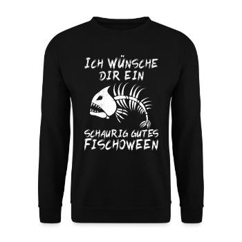 Gruseliger Angeler Wünsche dir ein Schaurig Gutes - Unisex Pullover - Schwarz - Vorne - Alina (178cm) & Michal (187cm)