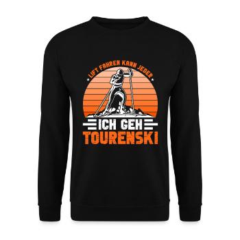 Skibergsteigen Ich Geh Tourenski Ski Tour - Unisex Pullover - Schwarz - Vorne - Alina (178cm) & Michal (187cm)