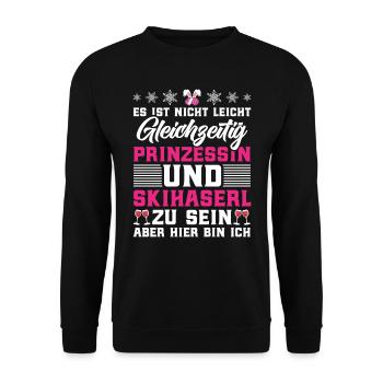 Frauen Shirt Gleichzeit Prizessin und Skihaserl - Unisex Pullover - Schwarz - Vorne - Alina (178cm) & Michal (187cm)