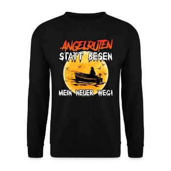 Angelruten statt Besen Mein neuer Weg Hexen - Unisex Pullover - Schwarz - Vorne - Alina (178cm) & Michal (187cm)